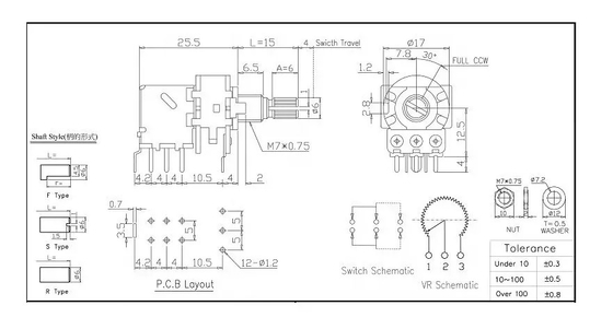 PCB Núm vặn 10k Biến trở Pot chiết áp xoay 0,2W DPDT